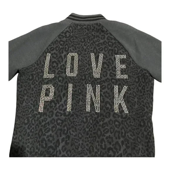 Vintage Pink Victoria's Secret Leopard Print Varsity Bomber Jacket size Medium - Picture 5 of 6